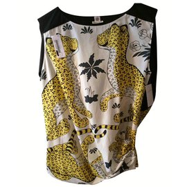 Hermès-Top drape sans manches inprime leopard-Multicor