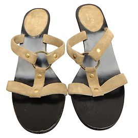 Gucci Nubuck Leather Sandals Black Beige 36IT Black Beige