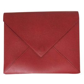 Hermès-Pochette envelope 24 cm in courchevel garance leather-Red,Green