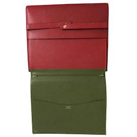 Hermès-Pochette envelope 24 cm in courchevel garance leather-Red,Green