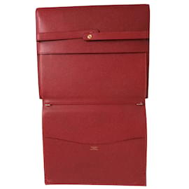 Hermès-Envelope Pochette 24 cm em courchevel garance leather-Vermelho,Verde