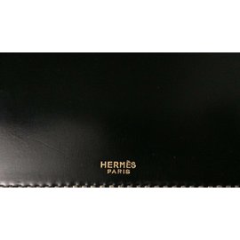 Hermès-Porte agenda Hermès en cuir box noir !-Noir