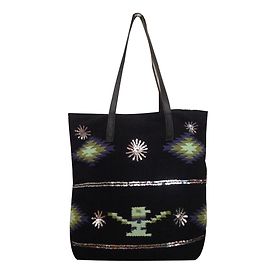 Hipanema Black Canvas Tote Bag with Silver Sequins Black Silvery Blue Olive green