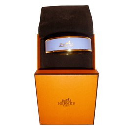 Hermès-Hermès: Bracelet " CALÈCHE " en Email/ Plaqué or. Taille L-Autre