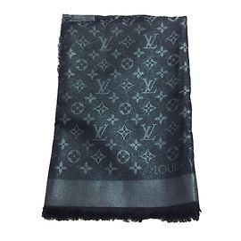Louis Vuitton Lenços de seda Preto Prata Metálico
