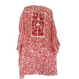 Abito Oscar de la Renta in Seta Rossa Ricamata Rosso