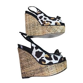 Christian Dior Leopard Pattern Platform Sandals Black Patent Leather Multiple colors