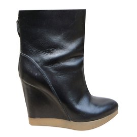 Jil Sander Black Leather Ankle Boots Black