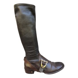 Céline Leather Boots Dark Brown Dark brown