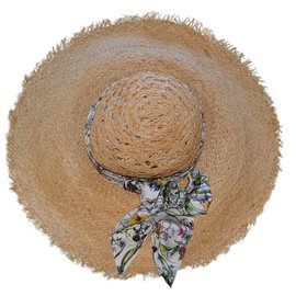 Gucci-Gucci sombrero paja ancho ala seda flora cappello nuevo genuino 100% Para mujeres-Beige