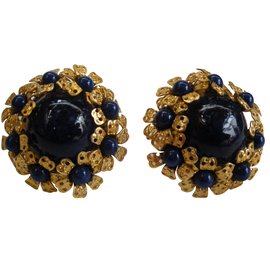 Autre Marque-Vintage Earrings (not signed)-Navy blue