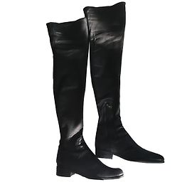 Prada Botas de coxa preto cordeiro Preto