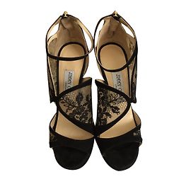 Jimmy Choo Lace Sandals Black Leather 36.5 Black