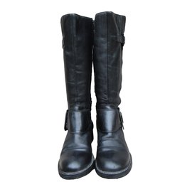 Ash Black Leather Biker Boots Black
