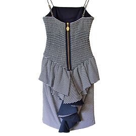 Manoush - Gestreiftes Treiben-Kleid Weiß Blau Golden