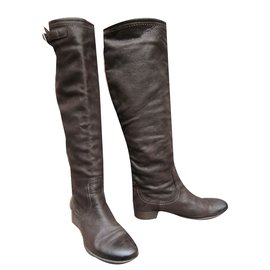 Prada-Bottes-Marron foncé