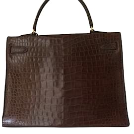 Hermès-Saco de Hermes Kelly 35 cm crocodile color brown vintage-Marrom