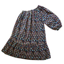 Antik Batik-Robe mi-longue  WAX ONE SHOULDER-Multicolore