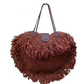 Autre Marque Bolso XL de paja marrón oscuro con flecos Marrón oscuro