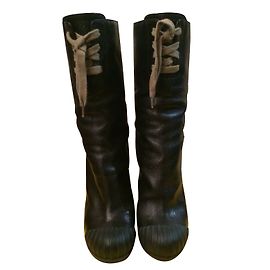 Fendi Black Leather Boots 12cm Heels Black