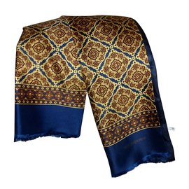 Yves Saint Laurent-RARE  SIGNATURE SILK SCARF-Brown,Blue