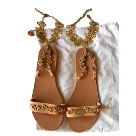 Ancient Greek Sandals-Sandálias NYX-Bege,Dourado