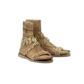 Ancient Greek Sandals-Sandálias NYX-Bege,Dourado
