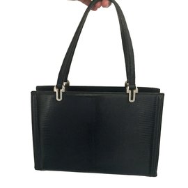 Lancel-vintage lizard leather bag-Black
