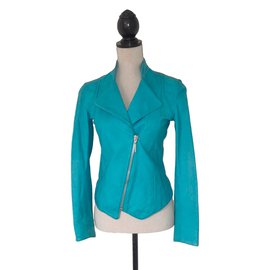 Autre Marque Giacca di pelle turchese Blu