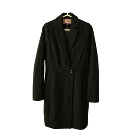 Autre Marque Schwarzer Mantel aus Wolle und Polyester Schwarz