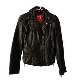 Autre Marque EDC Black Leather Biker Jacket Black