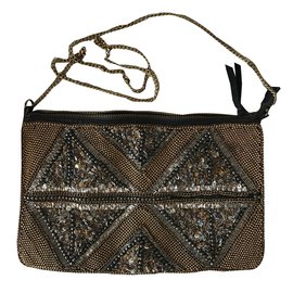Autre Marque Clutch de couro nubuck e pérolas Cobre Cobre