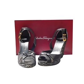 Salvatore Ferragamo Leather Sandals Black White Black White