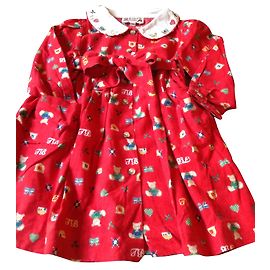 Autre Marque Vestido de algodão vermelho com bordado e laço para menina Vermelho