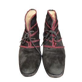 Manolo Blahnik Black Deerskin Ankle Boots Black