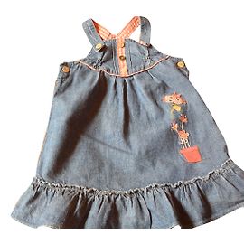 Autre Marque Robe en jean bleu marine avec broderie et bordure vichy 12 mois Bleu Marine
