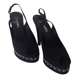 Chanel High Heels Black Lambskin and Cloth 41.5 Black Other