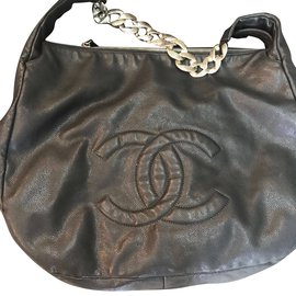 Chanel-LEATHER "CAVIAR 31" CHAIN HANDLE HOBO BAG-Black