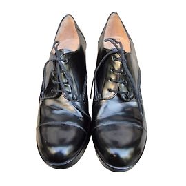 Robert Clergerie Black Leather Wedge Derbies Black