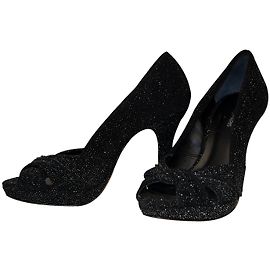 Autre Marque COSMOPARIS Open Walks Black Sequined Leather Pumps Black Silvery