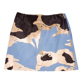 Chanel-Chanel Calfskin Skirt - light blue/brown/gold-Blue