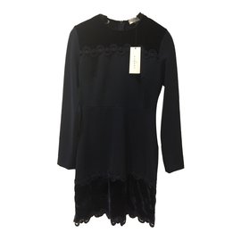 Sandro Navy Blue Velvet Dress Navy blue