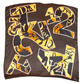 Dior-Silk scarves-Golden,Caramel,Dark brown