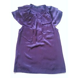 Bcbg Max Azria Silk Sleeveless Ruffle Top Purple S Purple