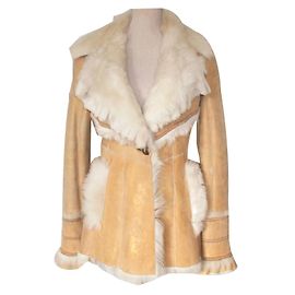Roberto Cavalli Cappotto di pelle di pecora Beige D'oro Crema