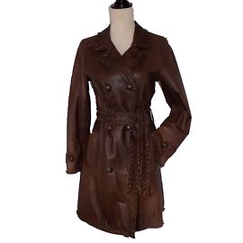 Autre Marque Arturo Sapho Leather Trench Coat Dark Brown Dark brown
