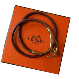 Hermès-Bracelet Hermes Jumbo double tours-Marron,Doré