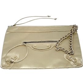 Pochette Motorcycle Balenciaga Beige Golden