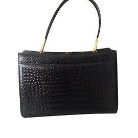 Autre Marque Black Crocodile Leather Handbag Black