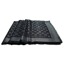 Louis Vuitton-Louis Vuitton clásico monograma negro plata bufanda brillo-Negro